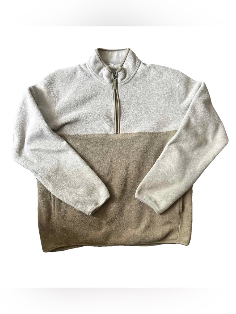 Uniqlo Two-Tone Half-Zip Fleece Pullover - Cream & Tan